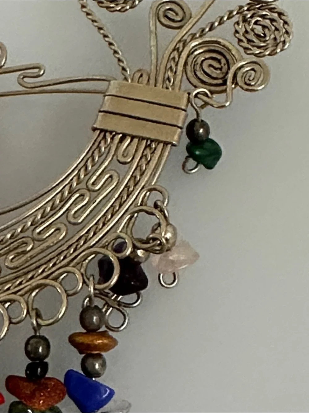 Artisan Multicolor Beaded Silver-Tone Filigree Brooch with Orange Center